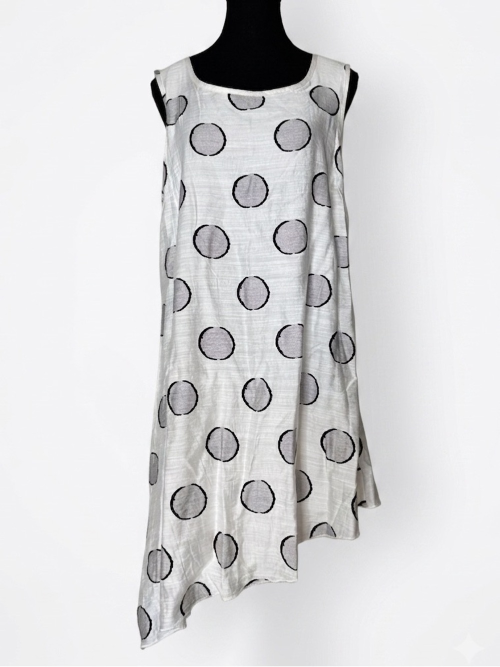 GOA Asymmetrical White Polka Dot Linen Blend Tunic Dress Sleeveless Size Large